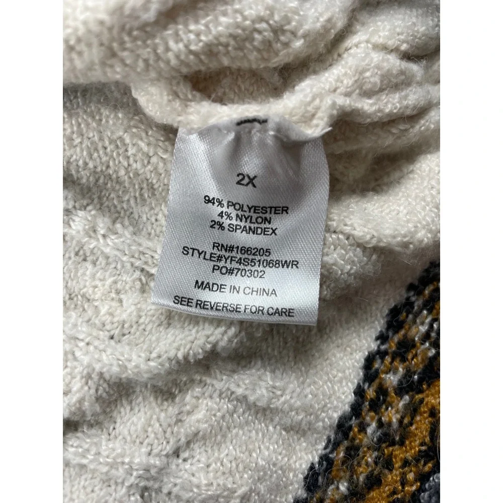 Lucky Brand Women's‎ Cream Aztec Cable Knit Long Cardigan Sweater 2X Boho
